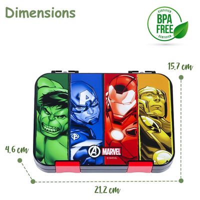 Marvel Avengers Super Hero 6 / 4 Compartment Convertible Bento Tritan Lunch Box - Black
