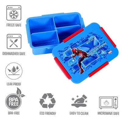 Marvel Spider - Man 1 / 2 / 3 / 4 Compartment Convertible Bento Lunch Box - Blue