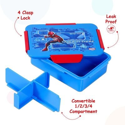 Marvel Spider - Man 1 / 2 / 3 / 4 Compartment Convertible Bento Lunch Box - Blue