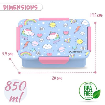 Eazy Kids Unicorn 1 / 2 / 3/ 4 Compartment Convertible Bento Lunch Box - Pink