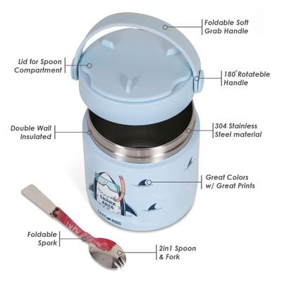 Eazy Kids Super Shark Stainless Steel Insulated Food Jar - Blue(350ml)