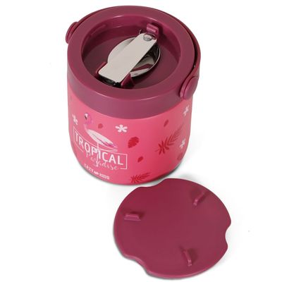 Eazy Kids Tropical Stainless Steel Insulated Food Jar - Pink (350ml)