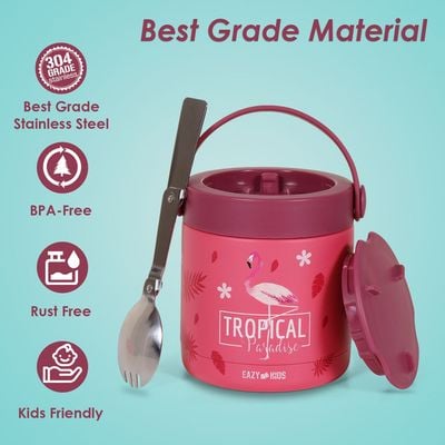 Eazy Kids Tropical Stainless Steel Insulated Food Jar - Pink (350ml)