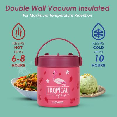 Eazy Kids Tropical Stainless Steel Insulated Food Jar - Pink (350ml)