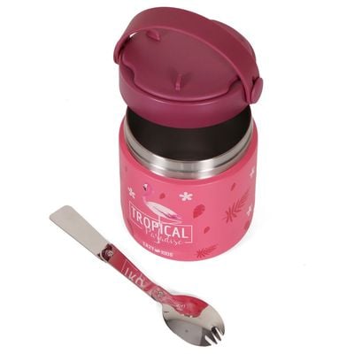 Eazy Kids Tropical Stainless Steel Insulated Food Jar - Pink (350ml)