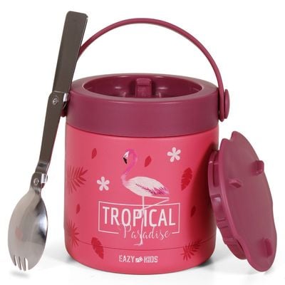 Eazy Kids Tropical Stainless Steel Insulated Food Jar - Pink (350ml)