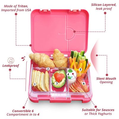 Eazy Kids Unicorn 6/4 Compartment Bento Lunch Box w/ Lunch Bag-Pink
