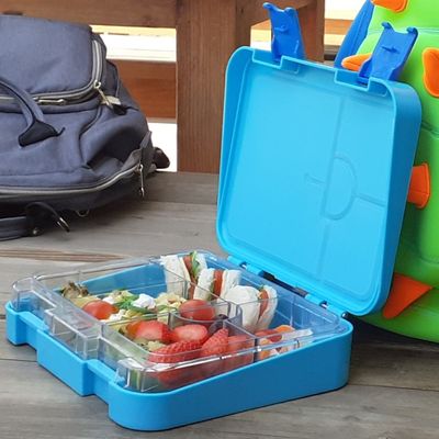 Eazy Kids Dinosaur 6 / 4 Compartment Bento Lunch Box w / Lunch Bag - Blue