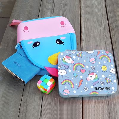 Eazy Kids Unicorn 4 Compartment Bento Lunch Box w / Lunch Bag - Pink