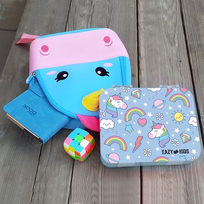 Eazy Kids Unicorn 4 Compartment Bento Lunch Box w/ Lunch Bag-Pink