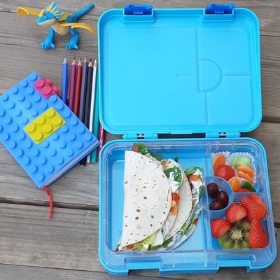 Eazy Kids Jawsome 6 / 4 Compartment Bento Lunch Box w / Lunch Bag - Blue