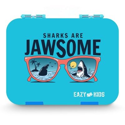 Eazy Kids Jawsome 6 / 4 Compartment Bento Lunch Box w / Lunch Bag - Blue