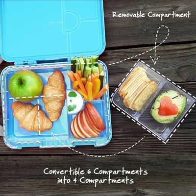 Eazy Kids Jawsome 6 / 4 Compartment Bento Lunch Box w / Lunch Bag - Blue