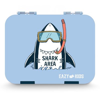 Eazy Kids 4 Compartment Bento Lunch Box w/ Lunch Bag and Steel Food Jar Shark-Blue