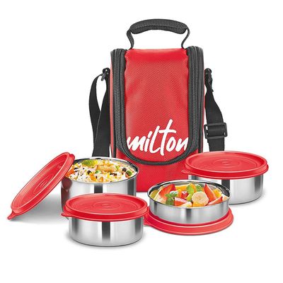 Milton Tasty 4 Stainless Steel Containers wt Lunch Bag, Red