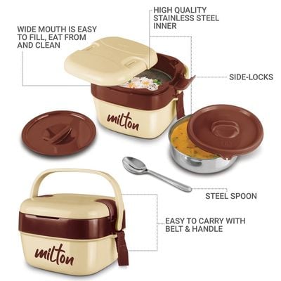 Milton Cubic Small Inner Stainless Steel Lunch Box, 800 ml, Ivory