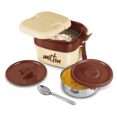 Milton Cubic Small Inner Stainless Steel Lunch Box, 800 ml, Ivory