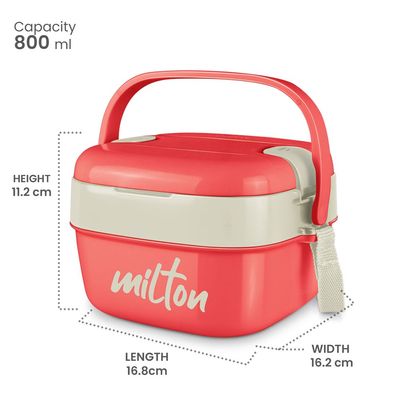 Milton Cubic Small Inner Stainless Steel Lunch Box, 800 ml, Red