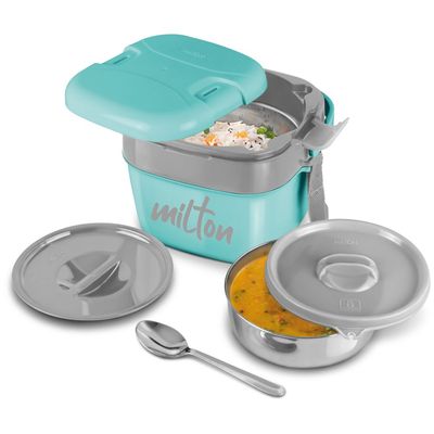 Milton Cubic Small Inner Stainless Steel Lunch Box, 1100 ml, Aqua Green