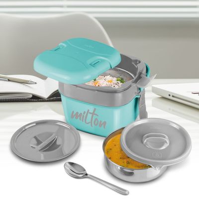 Milton Cubic Small Inner Stainless Steel Lunch Box, 1100 ml, Aqua Green