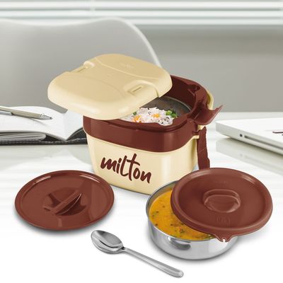 Milton Cubic Small Inner Stainless Steel Lunch Box, 1100 ml, Ivory