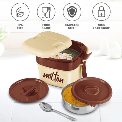 Milton Cubic Small Inner Stainless Steel Lunch Box, 1100 ml, Ivory