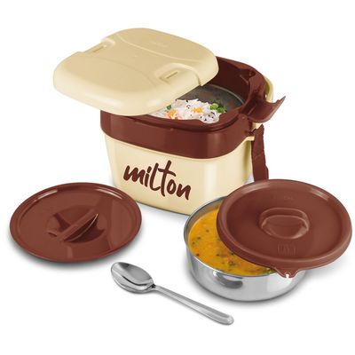 Milton Cubic Small Inner Stainless Steel Lunch Box, 1100 ml, Ivory