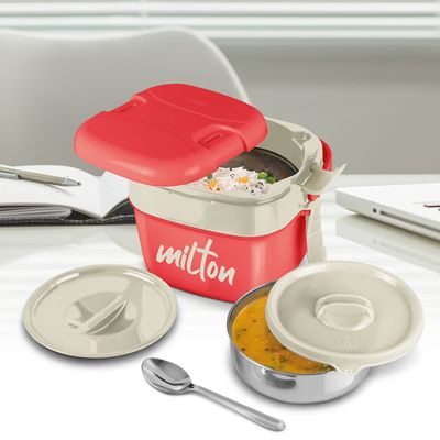 Milton Cubic Small Inner Stainless Steel Lunch Box, 1100 ml, Red