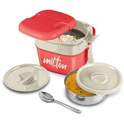 Milton Cubic Small Inner Stainless Steel Lunch Box, 1100 ml, Red