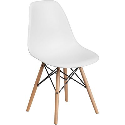 Mahmayi Ultimate Eames Style DSW Plastic Dining Chair - Sleek White Finish, Modern Kitchen Seating with Ergonomic Design, Contemporary Home Furniture for Comfortable Dining Experience