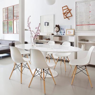 Mahmayi Ultimate Eames Style DSW Plastic Dining Chair - Sleek White Finish, Modern Kitchen Seating with Ergonomic Design, Contemporary Home Furniture for Comfortable Dining Experience