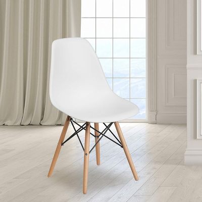 Mahmayi Ultimate Eames Style DSW Plastic Dining Chair - Sleek White Finish, Modern Kitchen Seating with Ergonomic Design, Contemporary Home Furniture for Comfortable Dining Experience