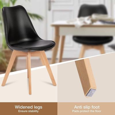 Mahmayi Eames Style Retro Cushion Dining Chair- Solid Wood Legs, ABS Plastic Seat, Durable & Lightweight- Perfect Blend of Style and Comfort for Modern Dining Spaces- Black