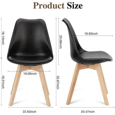 كرسي طعام مبطن بتصميم قديم من Mahmayi Eames - أرجل خشبية صلبة، مقعد بلاستيك ABS، متين وخفيف الوزن - مزيج مثالي من الأناقة والراحة لمساحات تناول الطعام الحديثة - أسود