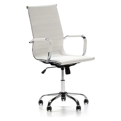 Mahmayi Ultimate 031H Eames Replica Ribbed PU Chrome High-Back Ergonomic Office Chair with Height Adjustable Seat - Complete Comfort for Your Workspace (High Back, White)