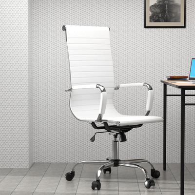 Ultimate 031H Eames Replica Ribbed PU Chrome Highback Chair - White