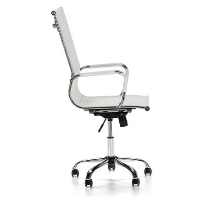 Mahmayi Ultimate 031H Eames Replica Ribbed PU Chrome High-Back Ergonomic Office Chair with Height Adjustable Seat - Complete Comfort for Your Workspace (High Back, White)