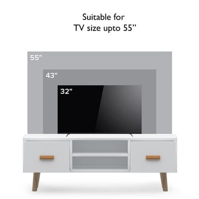 H301 Modern Multifunctional TV Table Stand, Storage Unit with Two Drawers and Storage Shelves - White, H301-TVstd-WHT