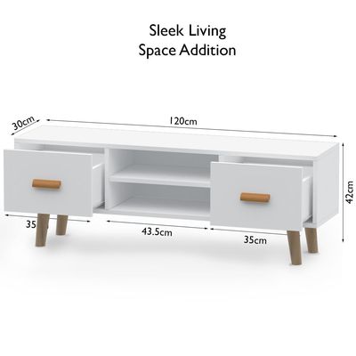 H301 Modern Multifunctional TV Table Stand, Storage Unit with Two Drawers and Storage Shelves - White, H301-TVstd-WHT