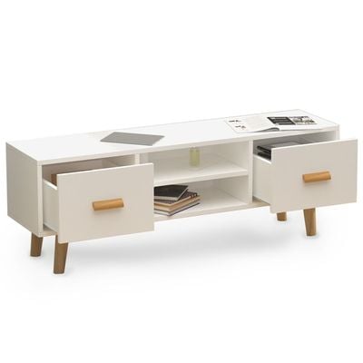 H301 Modern Multifunctional TV Table Stand, Storage Unit with Two Drawers and Storage Shelves - White, H301-TVstd-WHT