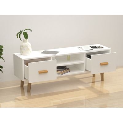 H301 Modern Multifunctional TV Table Stand, Storage Unit with Two Drawers and Storage Shelves - White, H301-TVstd-WHT