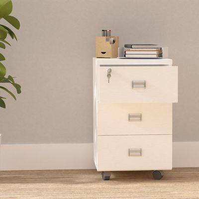 Stazion 3 Drawer Mobile Storage Unit Modern & Sleek Office Furniture with Drawers Functional 3 Drawers Storage Finished with Melamine on MDF & Castor Wheels White