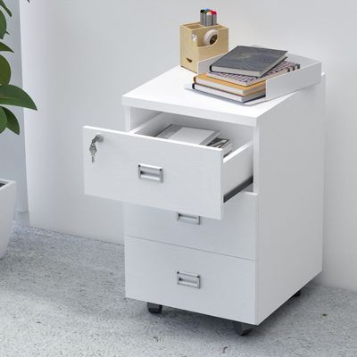 Stazion 3 Drawer Mobile Storage Unit Modern & Sleek Office Furniture with Drawers Functional 3 Drawers Storage Finished with Melamine on MDF & Castor Wheels White