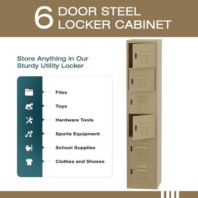 Victory Steel Japan Compartment Storage Steel Locker Filing Cabinet (Six Doors, Beige)