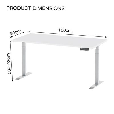 Mahmayi Flexispot Standing Desk Dual Motor 3 Stages Electric Stand Up Desk 160cmx80cm Height Adjustable Desk Home Office Desk White Frame - White