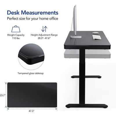 Flexispot Black Glass Top All-in-One Height Adjustable Standing Desk - Stable Desk Frame, Up/Down Movement, 4 Memory Presets, Child Lock, and 3 USB Charging Ports for Efficient Work and Device Charging by Mahmayi