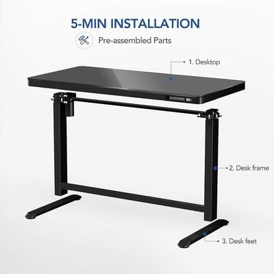 Flexispot Black Glass Top All-in-One Height Adjustable Standing Desk - Stable Desk Frame, Up/Down Movement, 4 Memory Presets, Child Lock, and 3 USB Charging Ports for Efficient Work and Device Charging by Mahmayi