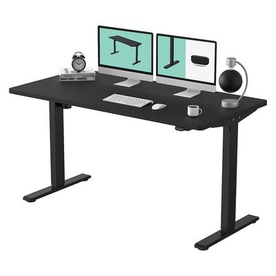 Flexispot 55 X 28 Inches Electric Stand Up Metal Desk Workstation, Whole Piece Desk Board Home Office Computer Standing Table Height Adjustable Desk Black Frame + 55" Black Top by Mahmayi