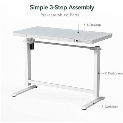 Flexispot White Glass Top All-in-One Height Adjustable Standing Desk - Stable Desk Frame, Up/Down Movement, 4 Memory Presets, Child Lock, and 3 USB Charging Ports for Efficient Work and Device Charging by Mahmayi