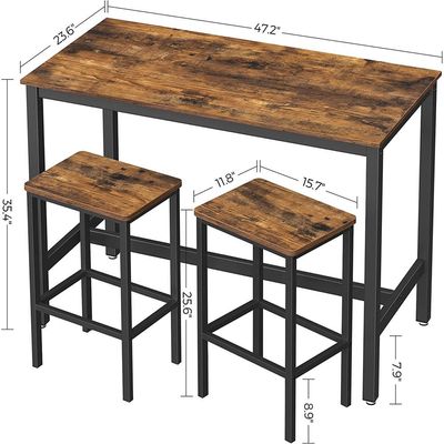 Bar Table Set, With 2 Stools, Dining Kitchen Counter Chairs, Industrial For Kitchen, Living Room, Party Rustic Brown And Black Ulbt15X